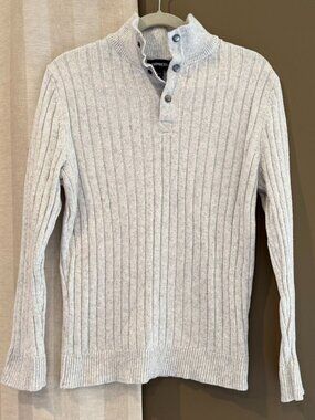 Express Men's Heather Gray Oatmeal Ribbed Knit 1/4 Button, Size Medium
